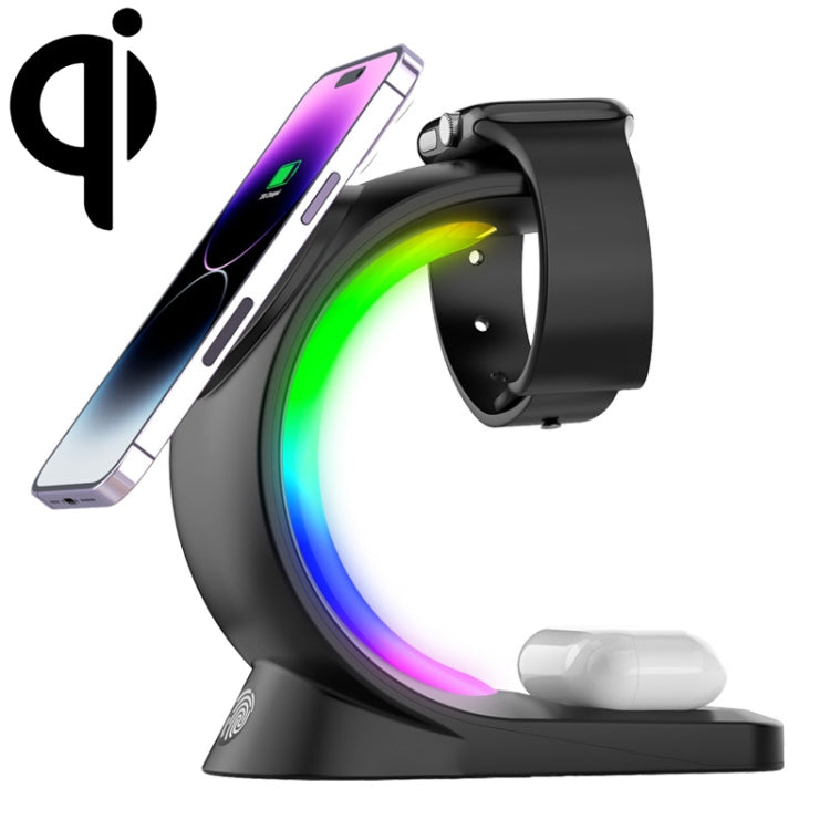 T17 3-in-1 RGB Atmosphere Light MagSafe Phone Watch Earphone Wireless Charger, Color: Black with  AU Plug - Wireless Charger by buy2fix | Online Shopping UK | buy2fix