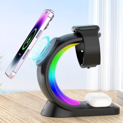 T17 3-in-1 RGB Atmosphere Light MagSafe Phone Watch Earphone Wireless Charger, Color: White with US Plug - Wireless Charger by buy2fix | Online Shopping UK | buy2fix