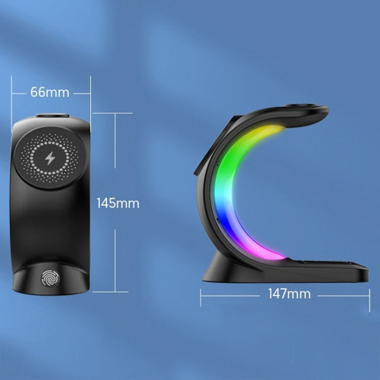 T17 3-in-1 RGB Atmosphere Light MagSafe Phone Watch Earphone Wireless Charger, Color: Black with  UK Plug - Wireless Charger by buy2fix | Online Shopping UK | buy2fix