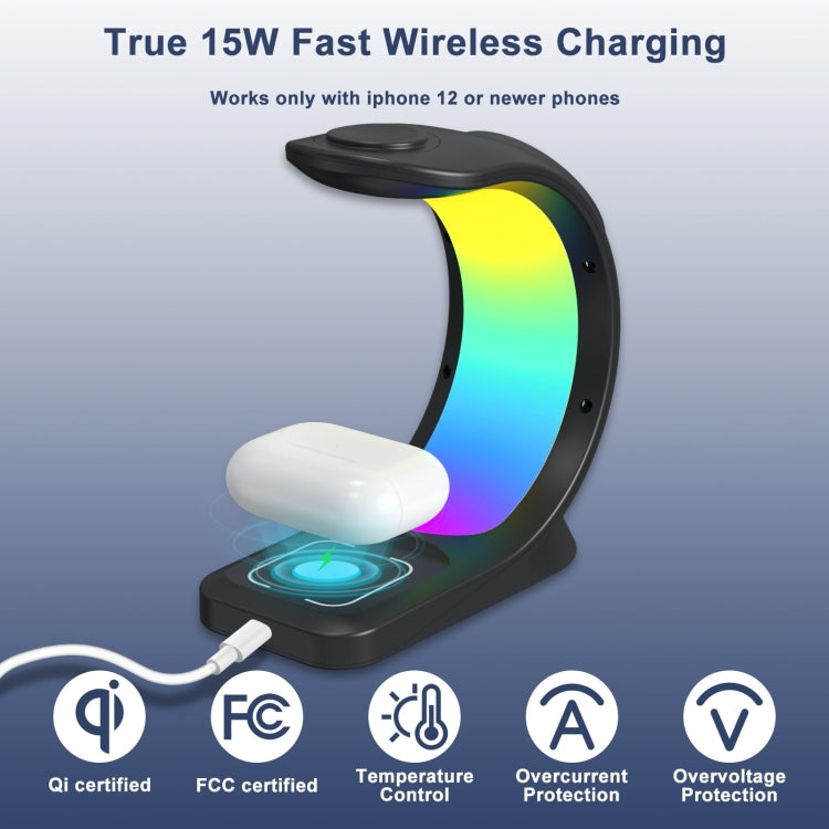 T17 3-in-1 RGB Atmosphere Light MagSafe Phone Watch Earphone Wireless Charger, Color: White with EU Plug - Wireless Charger by buy2fix | Online Shopping UK | buy2fix