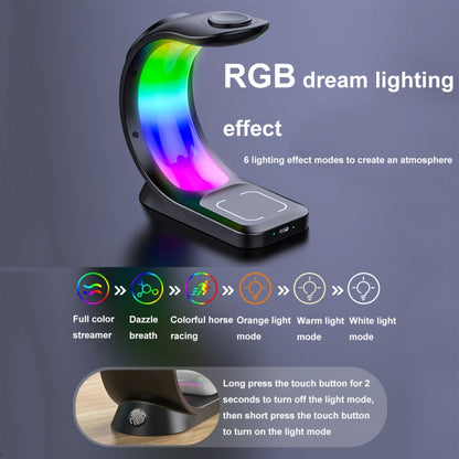 T17 3-in-1 RGB Atmosphere Light MagSafe Phone Watch Earphone Wireless Charger, Color: White with US Plug - Wireless Charger by buy2fix | Online Shopping UK | buy2fix