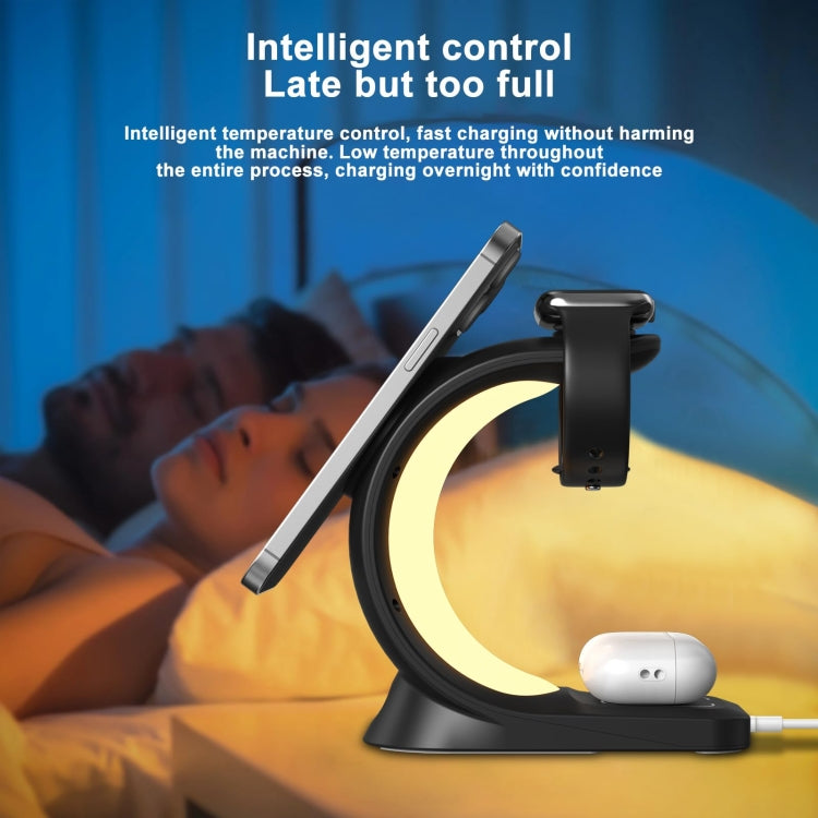 T17 3-in-1 RGB Atmosphere Light MagSafe Phone Watch Earphone Wireless Charger, Color: Black with  AU Plug - Wireless Charger by buy2fix | Online Shopping UK | buy2fix