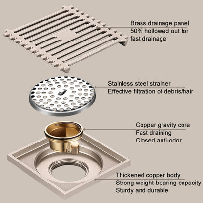 All Copper Brushed Anti-Odor Floor Drain Gravity Copper Core Bathroom Floor Drain, Specification: Round Straight Strip Single Use - Drain Strainers by buy2fix | Online Shopping UK | buy2fix