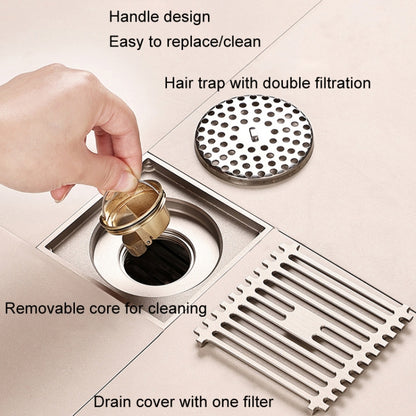 All Copper Brushed Anti-Odor Floor Drain Gravity Copper Core Bathroom Floor Drain, Specification: Round Straight Strip Single Use - Drain Strainers by buy2fix | Online Shopping UK | buy2fix