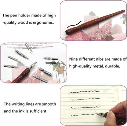 9 Calligraphy Nibs+ Dip Pen Set For Cartoon Sketching Art Drawing - Fountain Pens by buy2fix | Online Shopping UK | buy2fix