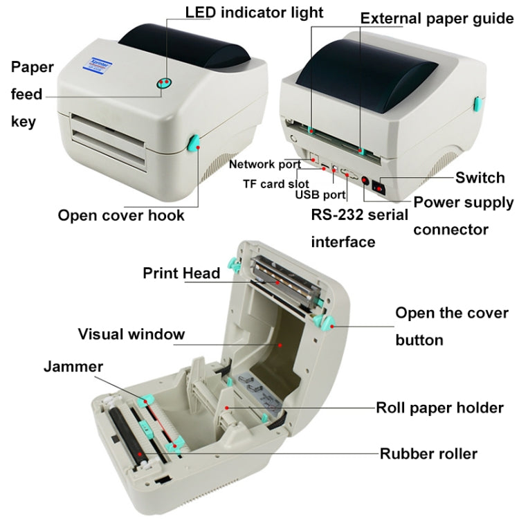 Xprinter XP-450B USB Port Supermarket Cashier Barcode Thermal Printer(US Plug) - Printer by Xprinter | Online Shopping UK | buy2fix