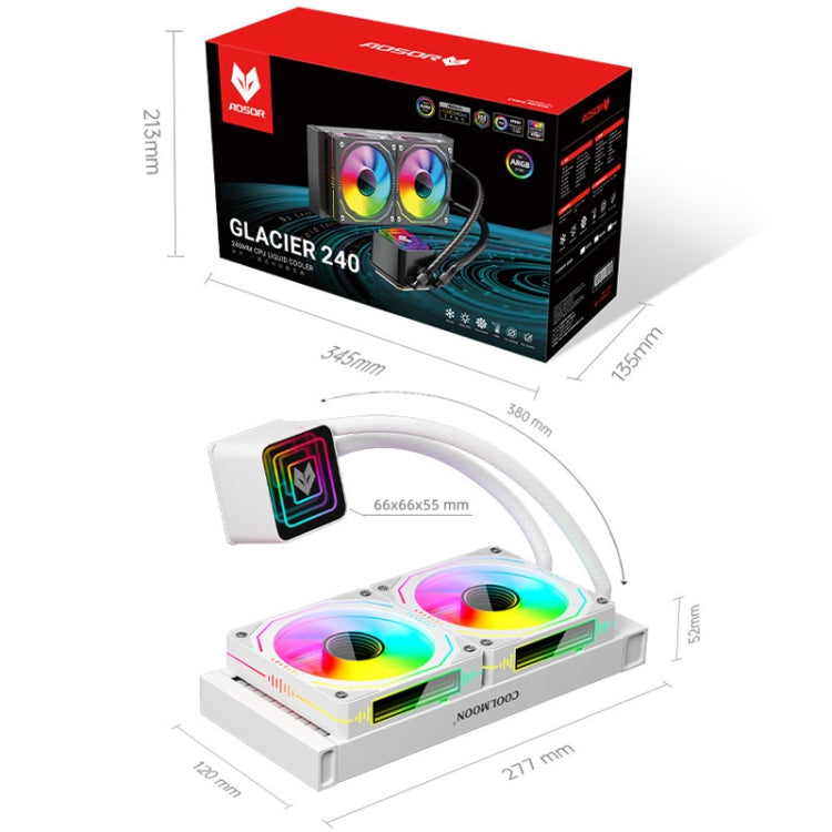 COOLMOON Glacier 240 Water Cooling Radiator Desktop ARGB Multi-Platform Integrated Lens CPU Water Cooling Fan, Color: White - Fan Cooling by COOLMOON | Online Shopping UK | buy2fix