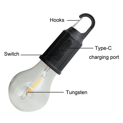 Outdoor LED Tungsten Tent Camping Light Type-C Charging Retro Ambiance Night Lamp(T03) - Camping Lighting by buy2fix | Online Shopping UK | buy2fix