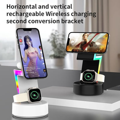 For Apple Series 3 In 1 RGB Light Magsafe Magnetic Mobile Phone Holder Wireless Charger(Black) - Wireless Charger by buy2fix | Online Shopping UK | buy2fix