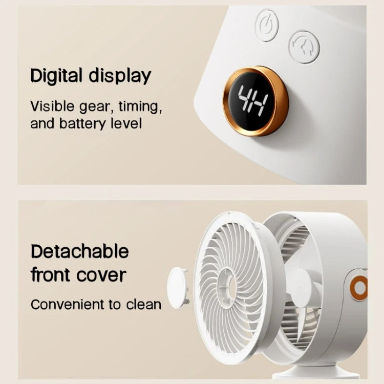 WT-F70  Oscillating Desk Fan  3-Speed Digital  Display, 4-Hour Timer, Adjustable Tilt Angle, Built-In 4000 MAh Battery(White) - Electric Fans by buy2fix | Online Shopping UK | buy2fix