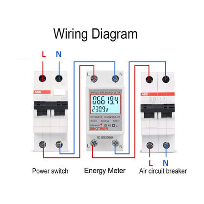 SINOTIMER  DDS6619 80A 230V Din Rail Single Phase Energy Meter Voltage Current Power Meter With Backlight - Other Tester Tool by SINOTIMER | Online Shopping UK | buy2fix