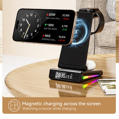 5-in-1 Desktop Magnetic Wireless Charger with Clock and Temperature Display for Smartphones / Watches / Earphones(Black) - Wireless Charger by buy2fix | Online Shopping UK | buy2fix