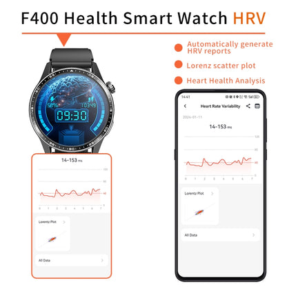 F400  1.55 Inch Screen Smart Watch Support ECG/ Blood Oxygen / Blood Sugar / 150+ Sports Mode, Color: Black Leather - Smart Watches by buy2fix | Online Shopping UK | buy2fix