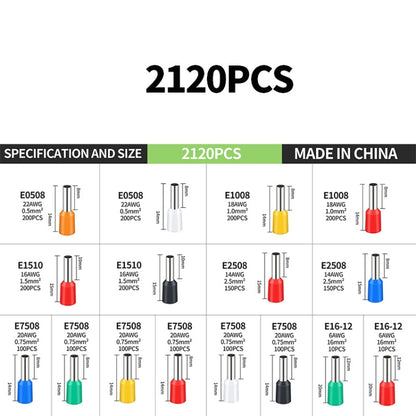 2120pcs /Set 0.5-16MM European Style Tube Type Wiring Cold Press Terminal Set(Terminal Box Package) - Booster Cable & Clip by buy2fix | Online Shopping UK | buy2fix