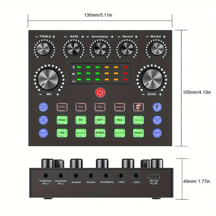 V8S Audio Mixer Live Voice Changer External Sound Card, Color: Black Triangle Set - Live Sound Effects Processors by buy2fix | Online Shopping UK | buy2fix