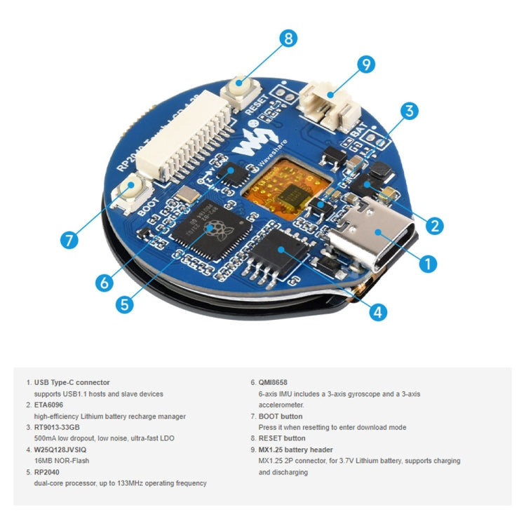 Waveshare 26369 1.28-Inch Round LCD Screen RP2040 MCU Board with Touch - LCD & LED Display Module by Waveshare | Online Shopping UK | buy2fix