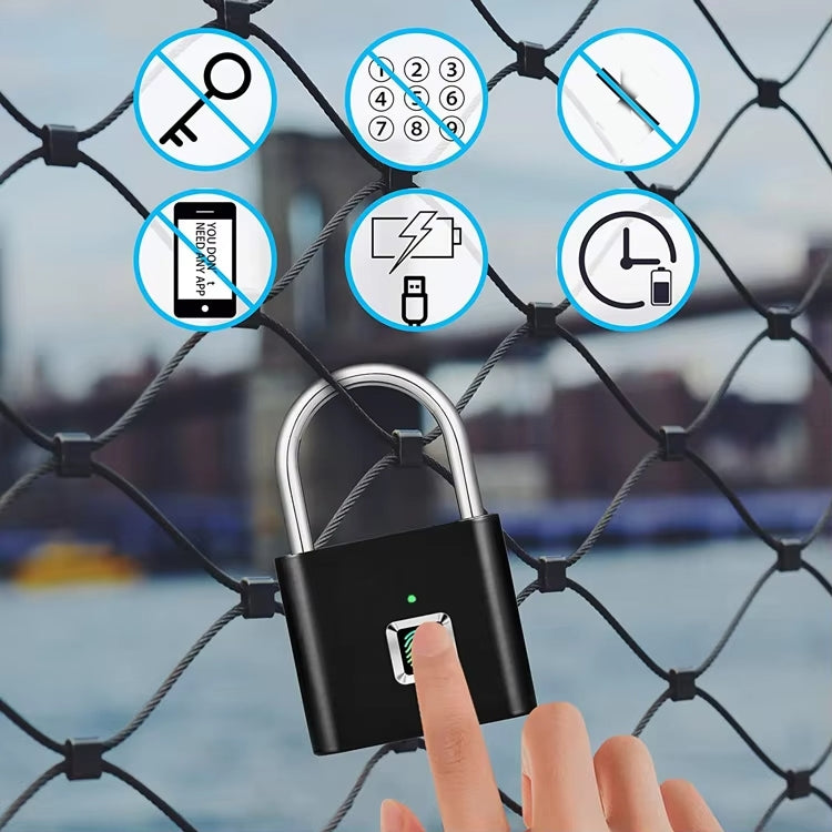 Locstar C85 Smart Fingerprint Rechargeable Padlock Waterproof Morse Code Emergency Unlocking(Matte Silver) - Padlocks by Locstar | Online Shopping UK | buy2fix