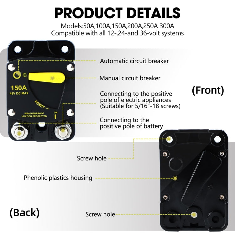 RV Yacht Manual Reset Ignition Protection Fuse Switch With Terminal Accessories, Current: 50A - Fuse by buy2fix | Online Shopping UK | buy2fix