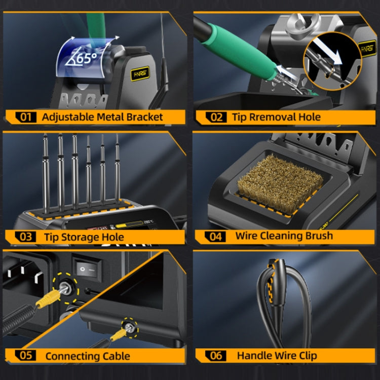 FNIRSI 200W Intelligent Constant Temperature Electric Soldering Iron Station, Set: EU Plug F245 Upgrade 6 Heads - Electric Soldering Iron by FNIRSI | Online Shopping UK | buy2fix