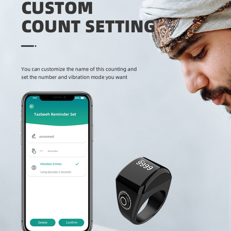 Equantu Smart Bluetooth Finger Counter Muslim Prayer Time Reminder Ring, Style: Gold 20mm - Smart Rings / Smart Telephones by Equantu | Online Shopping UK | buy2fix