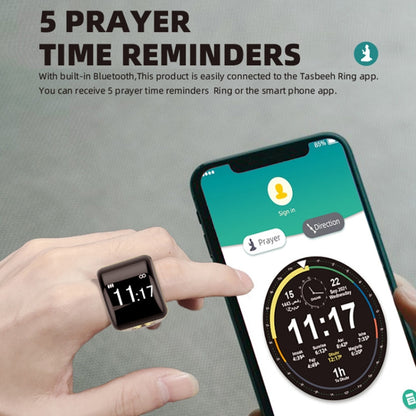 Equantu Smart Bluetooth Finger Counter Muslim Prayer Time Reminder Ring, Style: Silver 18mm - Smart Rings / Smart Telephones by Equantu | Online Shopping UK | buy2fix