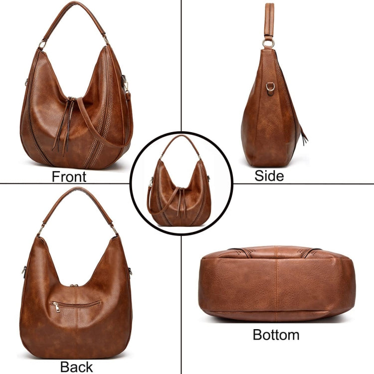 Women Large Capacity Tote Bag PU Leather Shoulder Bag 2 In 1 Black - Handbags by buy2fix | Online Shopping UK | buy2fix