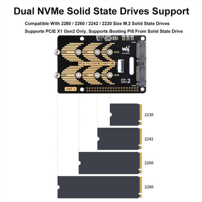 Waveshare For Raspberry Pi 5 PCIe To 2-Ch M.2 Adapter Type B NVMe Protocol(27710) - Raspberry Pi Accessories by Waveshare | Online Shopping UK | buy2fix