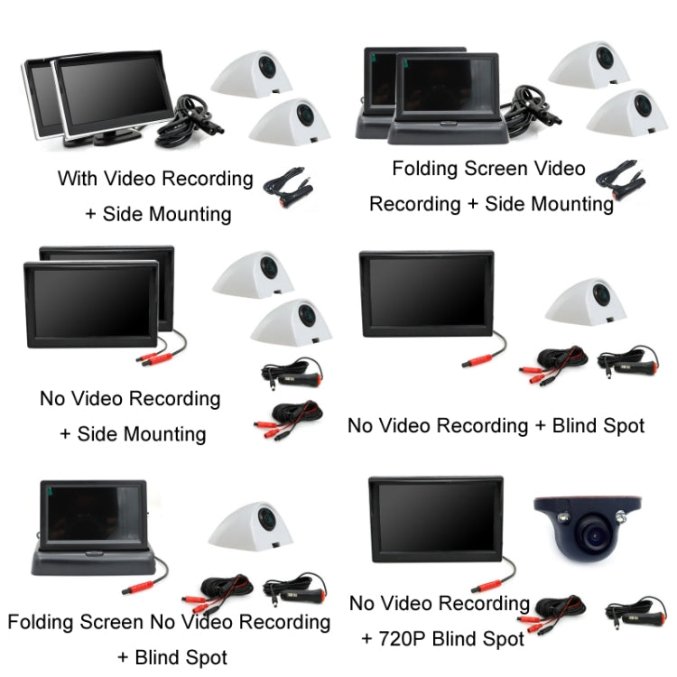 5 Inch AHD Video Monitor Car Reversing High-Definition Camera, Specification: Folding Screen Video Recording + Side Mounting - Rear View Cameras by buy2fix | Online Shopping UK | buy2fix