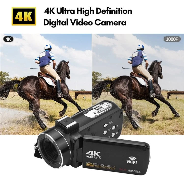 4K  Digital Video Camera 3 Inch IPS Touch Screen 56MP 18X Digital Zoom WiFi Camcorder, Spec: Set 3 - Video Cameras by buy2fix | Online Shopping UK | buy2fix