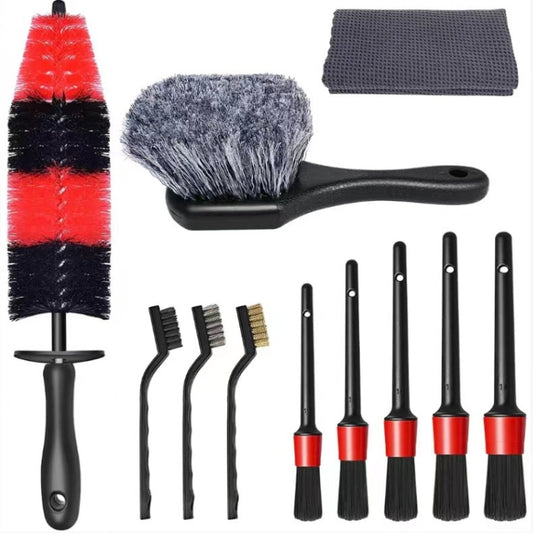 11pcs /Set Car Wash Cleaning Gap Detail Short Handle Brush(Red) - Car washing supplies by buy2fix | Online Shopping UK | buy2fix