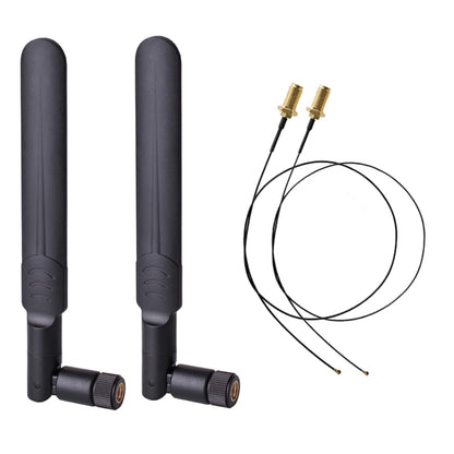 2 x 6dBi 2.4GHz 5GHz Dual Band WiFi RP-SMA Male Antenna + 2 x 35CM RP-SMA IPEX MHF4 Pigtail Cable for M.2 NGFF WiFi WLAN Card (Black) - DVB-T & Simulation Antenna by buy2fix | Online Shopping UK | buy2fix