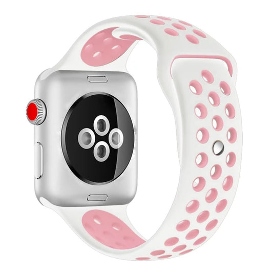 For Apple Watch Series 7 41mm / 6 & SE & 5 & 4 40mm / 3 & 2 & 1 38mm Fashionable Classical Silicone Sport Watch Band (White Pink) - Watch Bands by buy2fix | Online Shopping UK | buy2fix