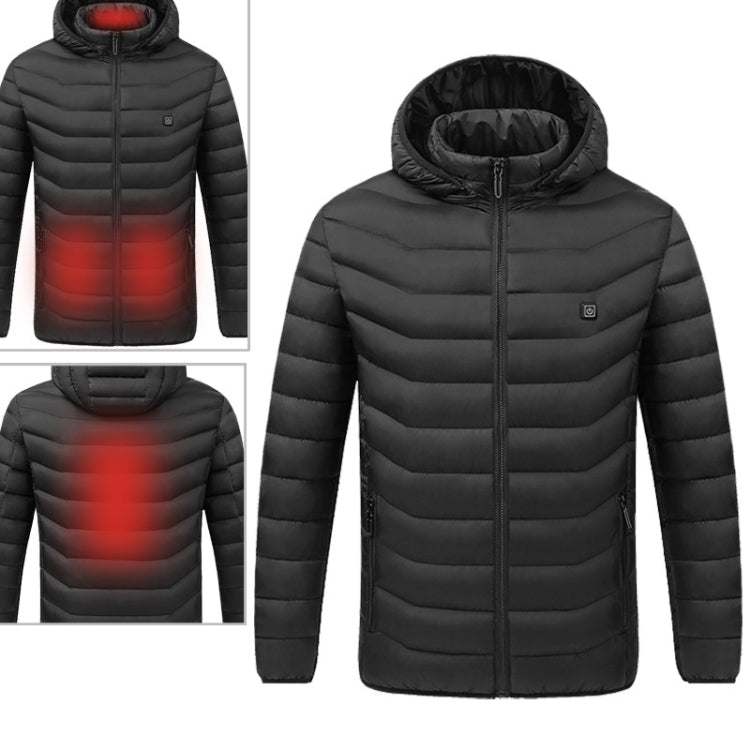 USB Heated Smart Constant Temperature Hooded Warm Coat for Men and Women (Color:Black Size:L) - Down Jackets by buy2fix | Online Shopping UK | buy2fix