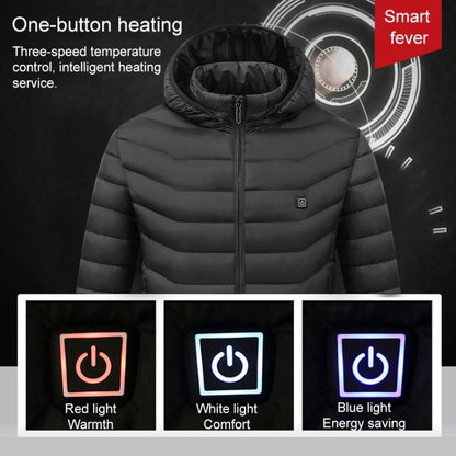 USB Heated Smart Constant Temperature Hooded Warm Coat for Men and Women (Color:Blue Size:L) - Down Jackets by buy2fix | Online Shopping UK | buy2fix