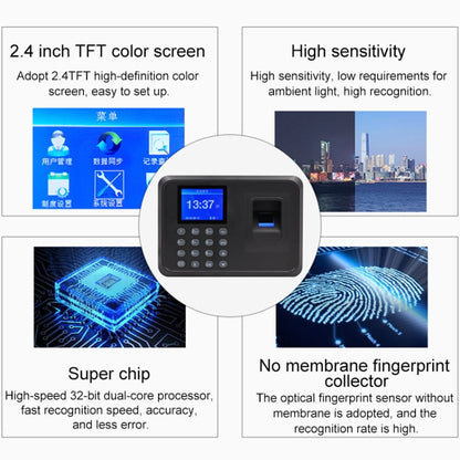 F01 Fingerprint Time Attendance Machine with 2.4 inch TFT Screen, EU Plug - Security by buy2fix | Online Shopping UK | buy2fix