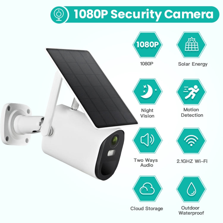 T20 1080P Full HD Solar Powered WiFi Camera, Support Motion Detection, Night Vision, Two Way Audio, TF Card - Security by buy2fix | Online Shopping UK | buy2fix