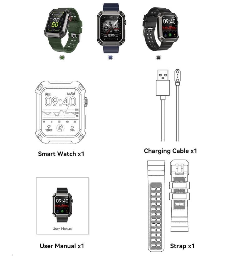 HAMTOD NX3 Pro 1.83 inch Rugged Smart Watch, Support Bluetooth Call / Sleep / Heart Rate / Blood Oxygen / Blood Pressure Monitoring(Green) - Smart Watches by HAMTOD | Online Shopping UK | buy2fix