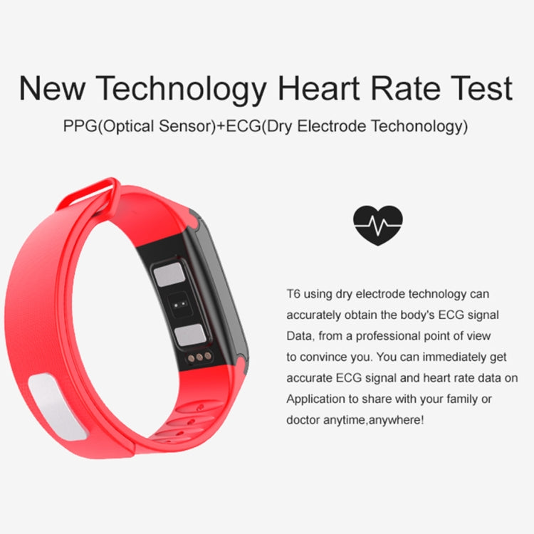 TLW T6 Fitness Tracker 0.96 inch OLED Display Wristband Smart Bracelet, Support Sports Mode / ECG / Heart Rate Monitor / Blood Pressure / Sleep Monitor (Red) - Smart Wear by buy2fix | Online Shopping UK | buy2fix