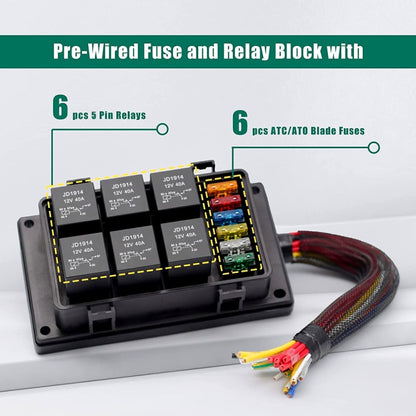 12V 5 Pin Car 6 Slots Waterproof Relay Fuse Box with Cable -  by buy2fix | Online Shopping UK | buy2fix