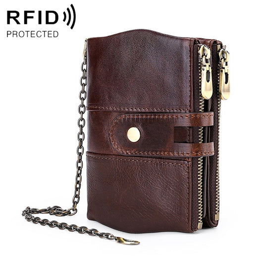 LT3539 Cowhide Leather Zipper Buckle Anti-magnetic RFID Wallet Clutch Bag for Men, with Card Slots & Shoulder Strap(Coffee) - Antimagnetic RFID Package by buy2fix | Online Shopping UK | buy2fix