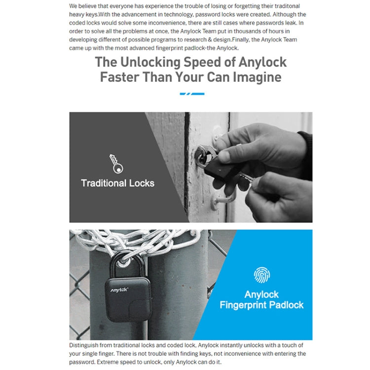 Anytek L3 Intelligent Hidden Fingerprint Padlock Electronic Lock, 10 Fingerprint Edition - Padlocks by Anytek | Online Shopping UK | buy2fix