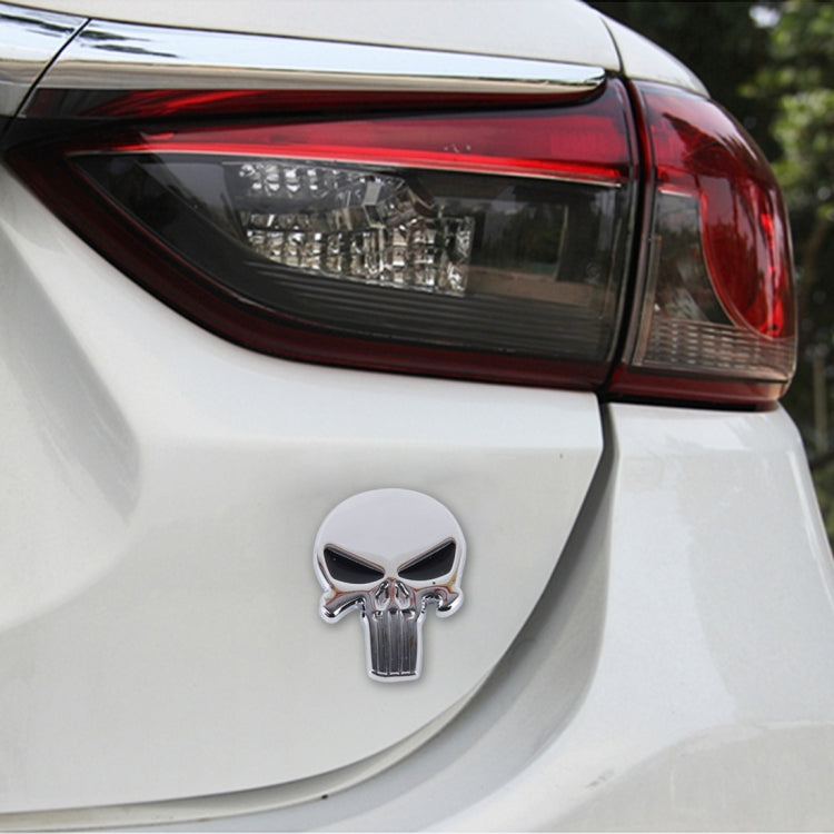 Silver Skull with black Eyes Metal Car Sticker - 3D Metal Sticker by buy2fix | Online Shopping UK | buy2fix