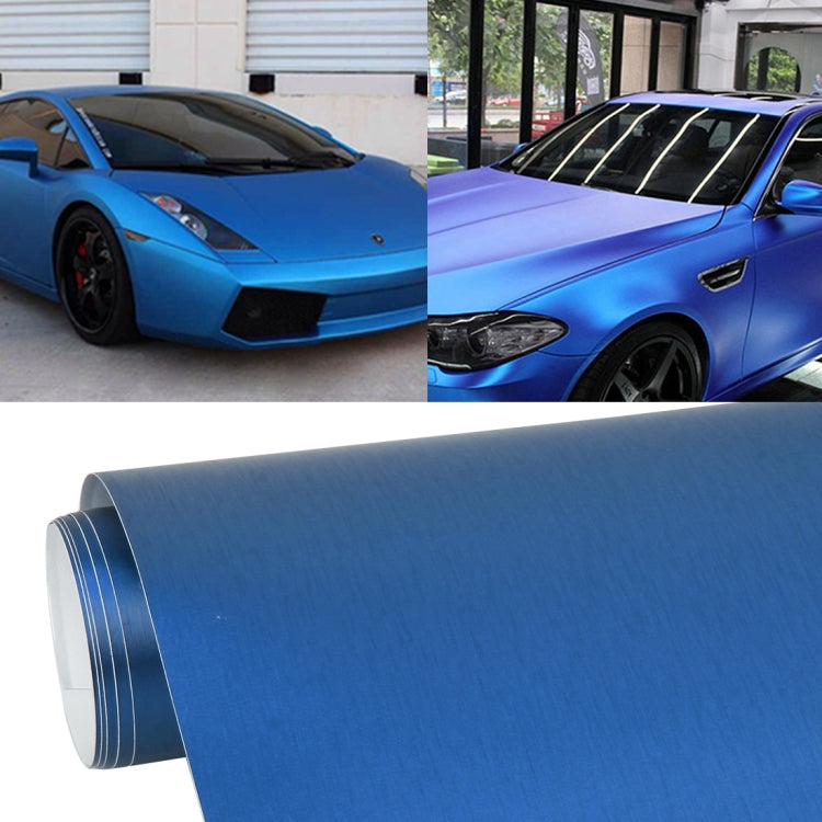 1.52 * 0.5m Waterproof PVC Wire Drawing Brushed Chrome Vinyl Wrap Car Sticker Automobile Ice Film Stickers Car Styling Matte Brushed Car Wrap Vinyl Film (Blue) - Auto Film by buy2fix | Online Shopping UK | buy2fix