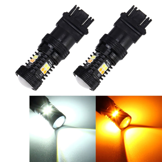 2 PCS Car Auto T25/3157 DC 12V 5W 350LM 16 SMD-3030 LED Bulbs Turn Lamp Backup Light, White + Yellow - Arrow Turn Lights by buy2fix | Online Shopping UK | buy2fix