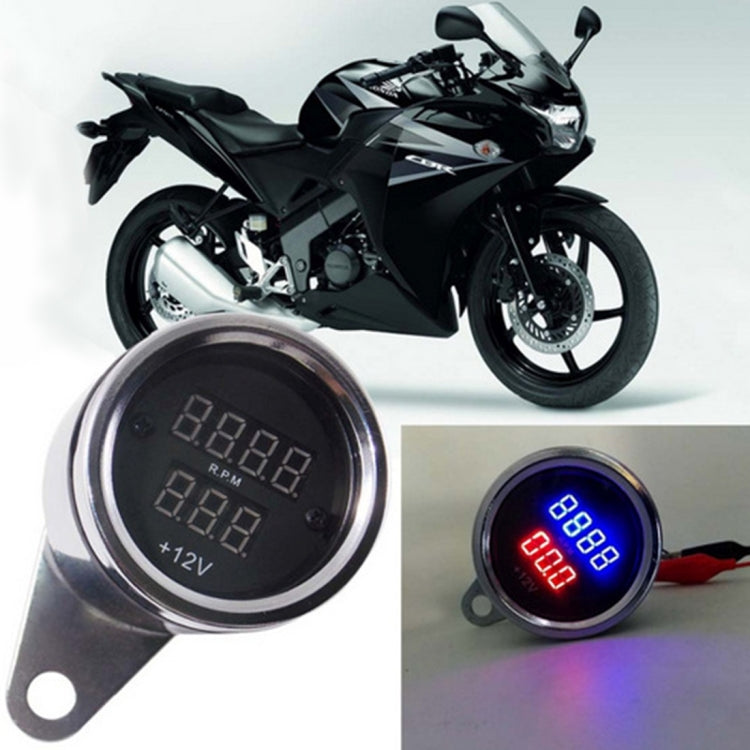 2 in 1 Universal Digital Display Waterproof LED Voltage Meter Tachometer for DC 12V Motorcycle - Electrical Instruments by buy2fix | Online Shopping UK | buy2fix