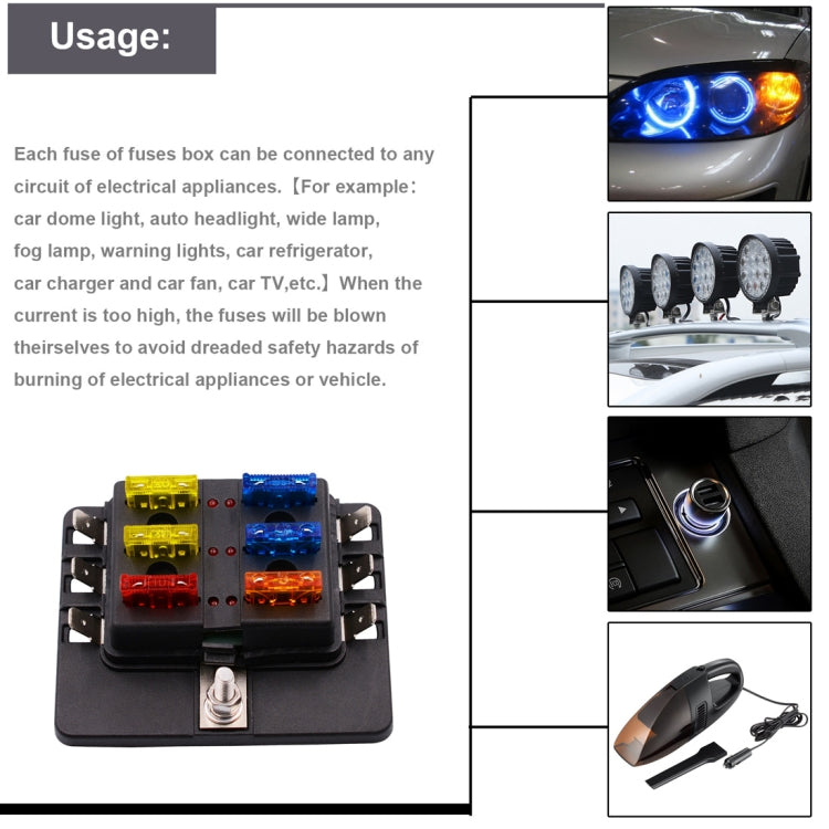 1 in 6 Out Fuse Box PC Terminal Block Fuse Holder Kits with LED Warning Indicator for Auto Car Truck Boat - In Car by buy2fix | Online Shopping UK | buy2fix