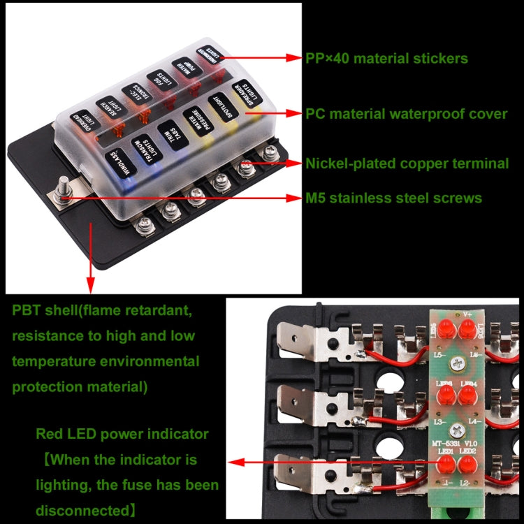 1 in 12 Out Fuse Box Screw Terminal Section Fuse Holder Kits with LED Warning Indicator for Auto Car Truck Boat - In Car by buy2fix | Online Shopping UK | buy2fix