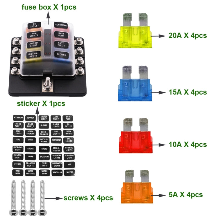 1 in 8 Out Fuse Box Screw Terminal Section Fuse Holder Kits with LED Warning Indicator for Auto Car Truck Boat - In Car by buy2fix | Online Shopping UK | buy2fix