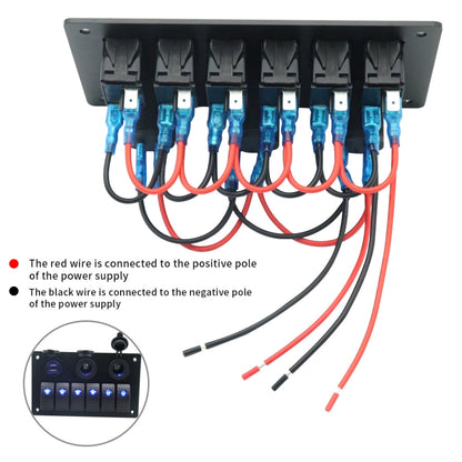 Multi-functional Combination Switch Panel 12V / 24V 6 Way Switches + Dual USB Charger for Car RV Marine Boat (Red Light) - In Car by buy2fix | Online Shopping UK | buy2fix