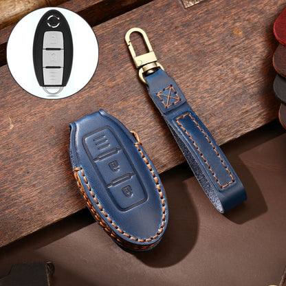 Hallmo Car Cowhide Leather Key Protective Cover Key Case for Nissan Sylphy 2-button(Blue) -  by Hallmo | Online Shopping UK | buy2fix